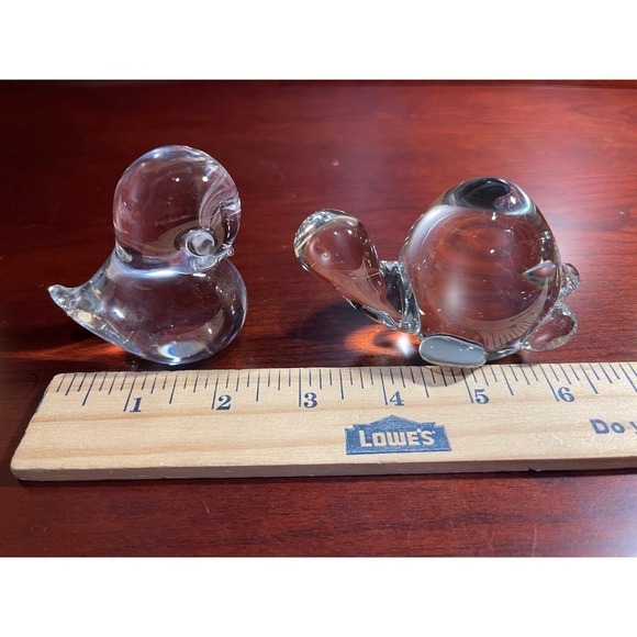 Set Of 2 Clear Art Glass Decorative Paperweights Turtle Tortoise and Bird Chick - Picture 6 of 6